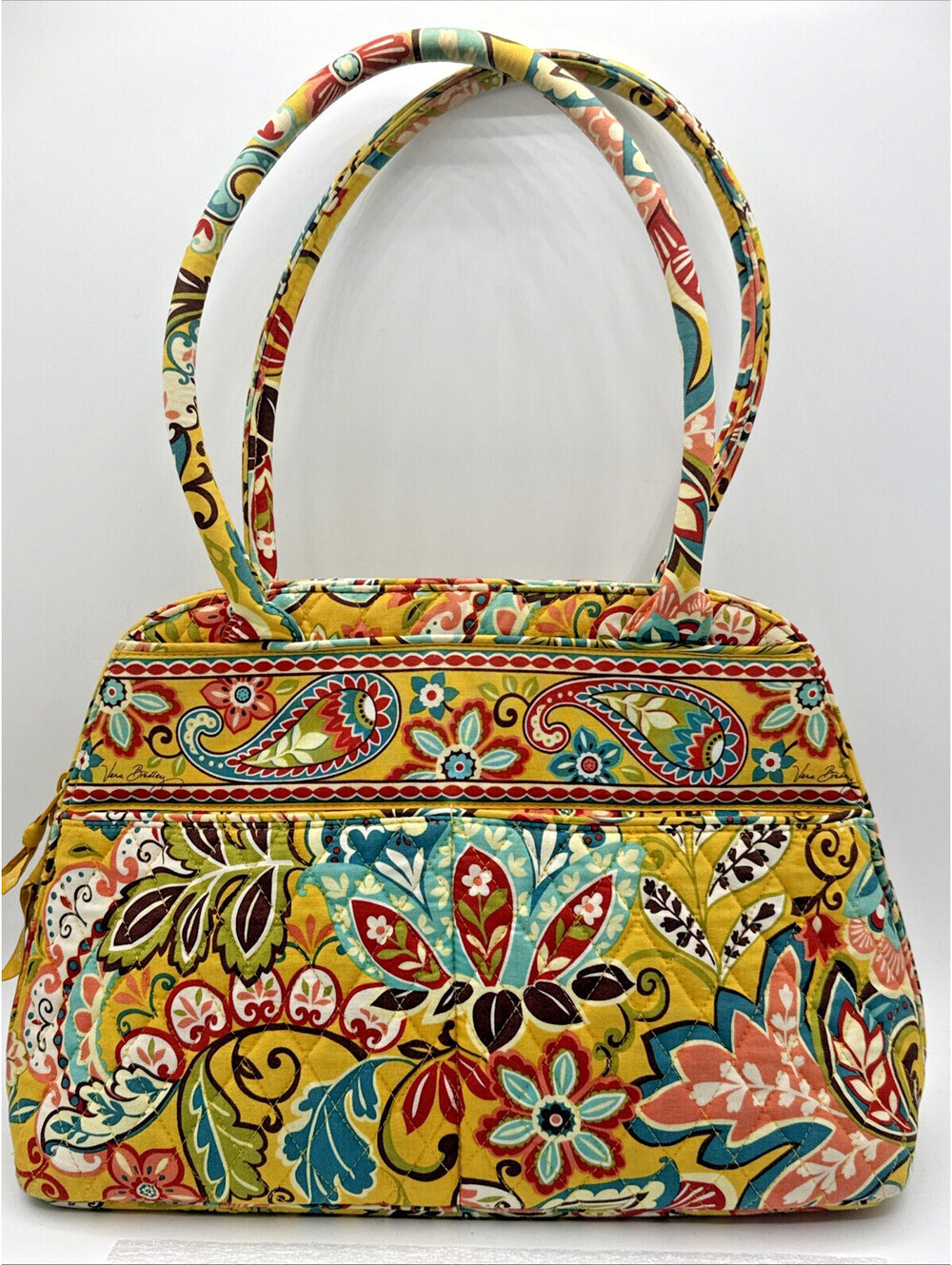 Vera Bradley Provencal Paisley Yellow Zip Around Shoulder Bag Purse 11x15x5”